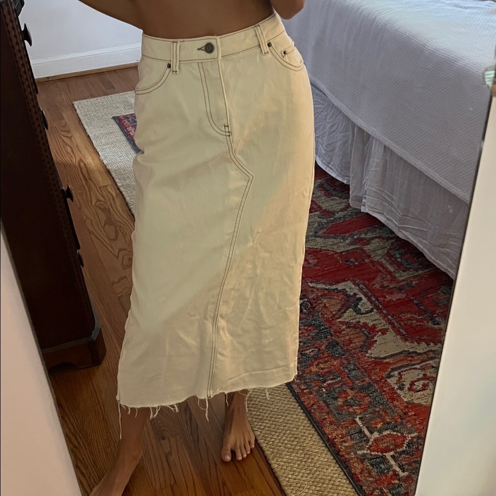 Denim cream midi skirt